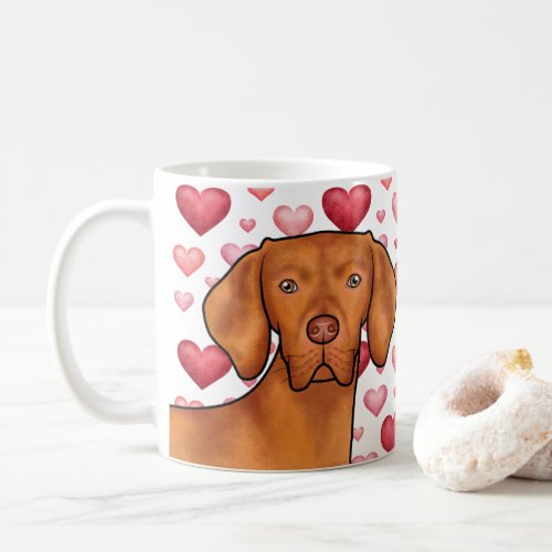 Vizsla Dog Love With Red And Pink Hearts Pattern Coffee Mug