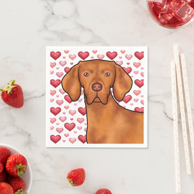 Vizsla Dog Love With Red And Pink Hearts Pattern Napkins (Insitu)