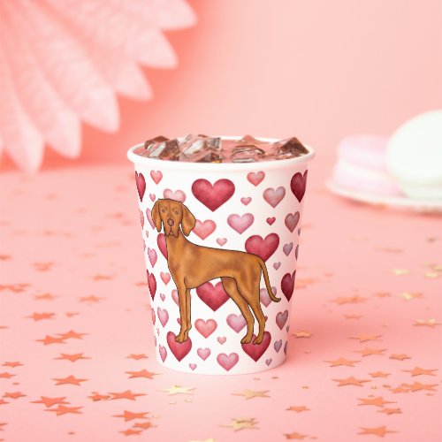 Vizsla Dog Love With Red And Pink Hearts Pattern Paper Cups