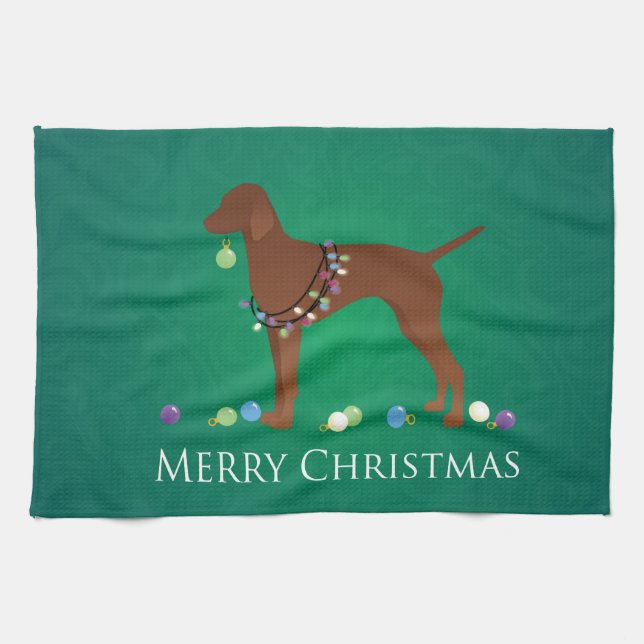 Vizsla Dog Merry Christmas Design Towel (Horizontal)