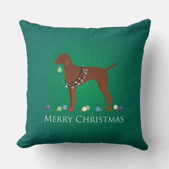 Vizsla Dog Merry Christmas Throw Pillow (Front)