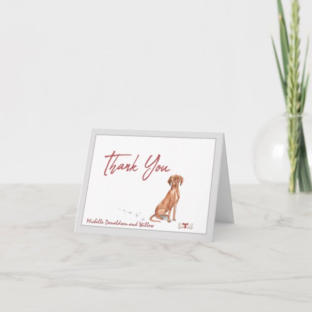  Vizsla Dog Personalized & Bone Red Ribbon    Thank You Card (Front)