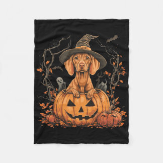 Vizsla Dog Pumpkin Halloween Thanksgiving Fleece Blanket