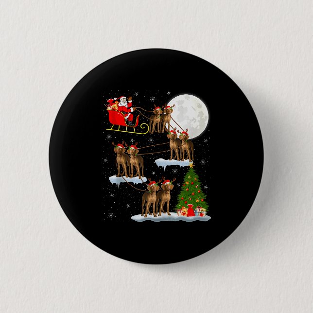 Vizsla Dog Santa Sleigh Flying Funny Magical Chris Button (Front)