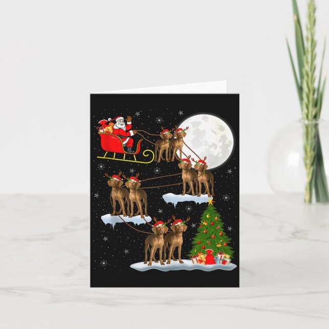 Vizsla Dog Santa Sleigh Flying Funny Magical Chris Card (Front)