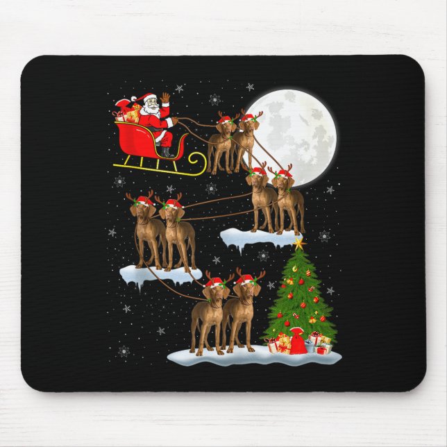 Vizsla Dog Santa Sleigh Flying Funny Magical Chris Mouse Pad (Front)