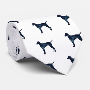 Vizsla Dog Silhouette Black Watercolor Neck Tie