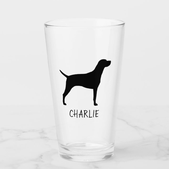 Vizsla Dog Silhouette Personalized Glass (Front)