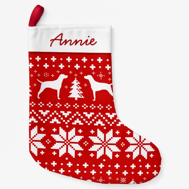 Vizsla Dog Silhouettes Christmas Sweater Pattern Small Christmas Stocking (Front)