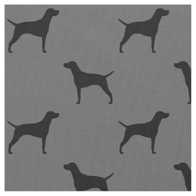 Vizsla Dog Silhouettes Pattern Grey and Black Fabric (Close Up)