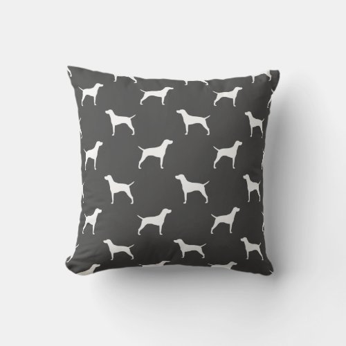 Vizsla Dog Silhouettes Pattern Grey and White Throw Pillow