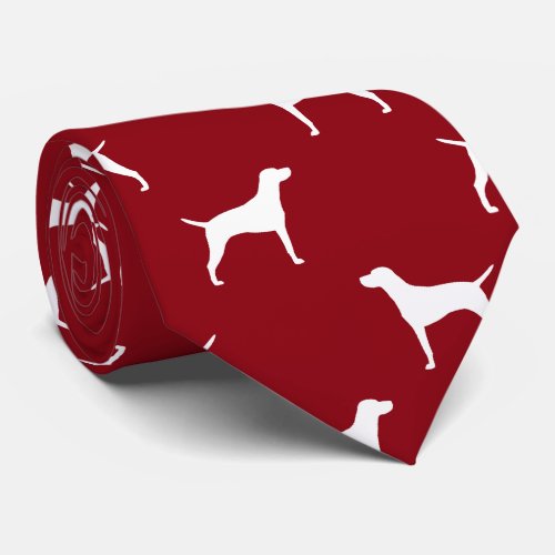 Vizsla Dog Silhouettes Pattern Red and White Neck Tie