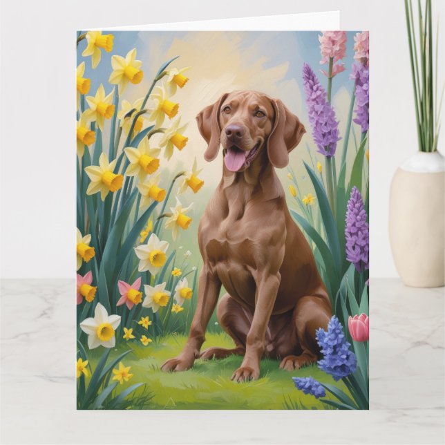 Vizsla Dog Spring Flowers Painting Card (Front)