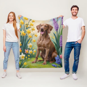 Vizsla Dog Spring Flowers Painting Fleece Blanket