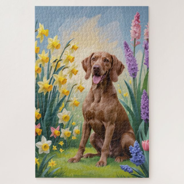 Vizsla Dog Spring Flowers Painting Jigsaw Puzzle (Vertical)