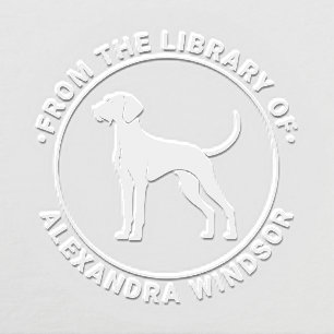Vizsla Dog Standing Silh Library Book Name Embosser