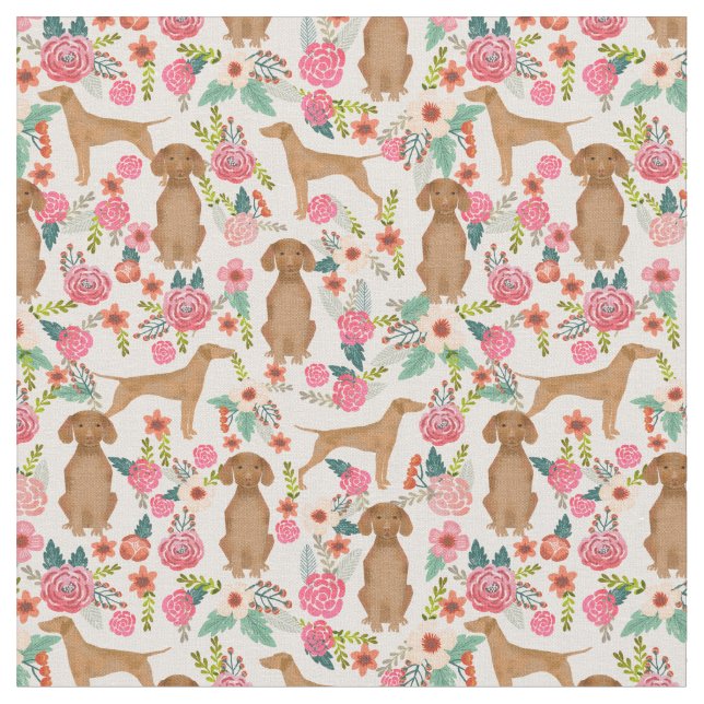 vizsla dog vintage florals fabric (Close Up)