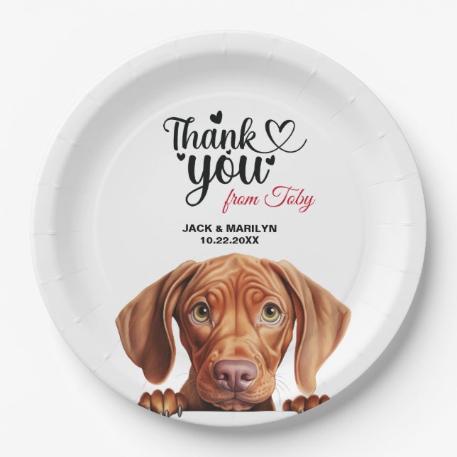 Vizsla Dog Wedding Thank You Paper Plates (Front)