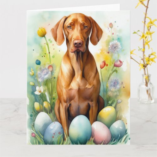 Vizsla Dog with Easter Eggs Holiday  Card