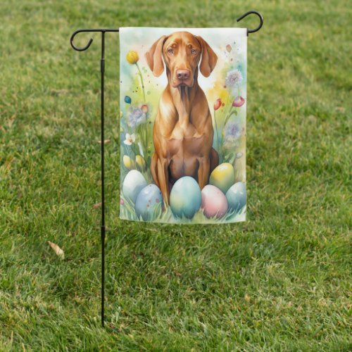 Vizsla Dog with Easter Eggs Holiday  Garden Flag