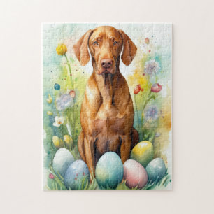 Vizsla Dog with Easter Eggs Holiday Jigsaw Puzzle