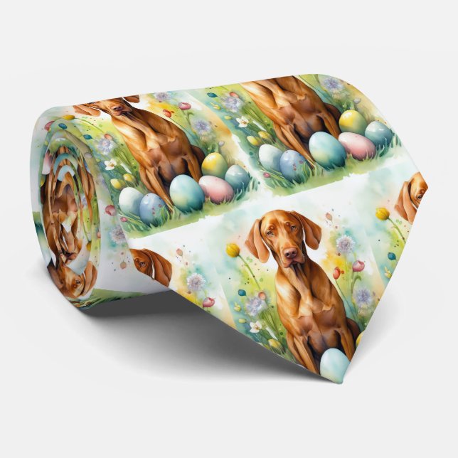 Vizsla Dog with Easter Eggs Holiday  Neck Tie (Rolled)