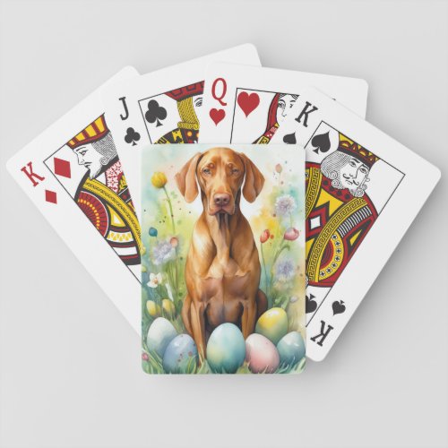 Vizsla Dog with Easter Eggs Holiday  Playing Cards