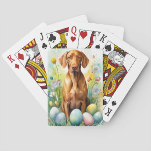 Vizsla Dog with Easter Eggs Holiday Poker Cards