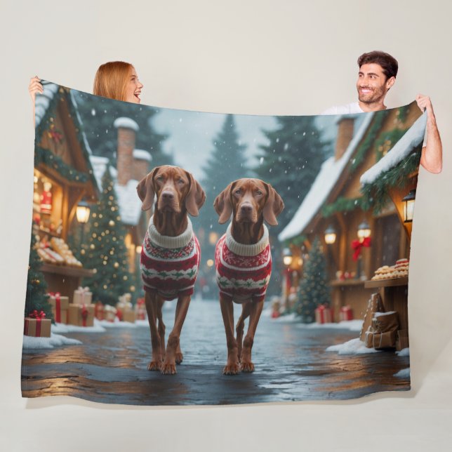 Vizsla Dogs Christmas Snow Holiday Fleece Blanket (In Situ)