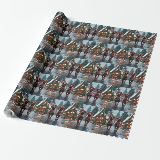 Vizsla Dogs Christmas Snow Holiday Wrapping Paper (Unrolled)