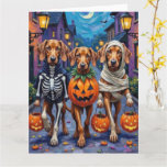 Vizsla Dogs Trick-or-Treating in Halloween Costume Card