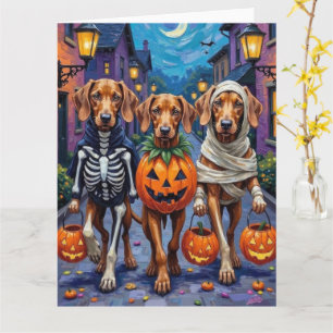 Vizsla Dogs Trick-or-Treating in Halloween Costume Card