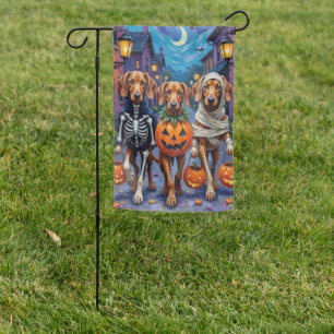 Vizsla Dogs Trick-or-Treating in Halloween Costume Garden Flag