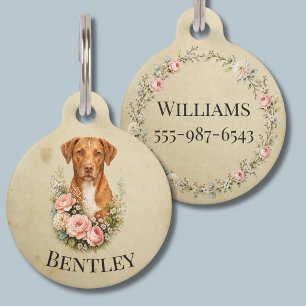Vizsla Floral Portrait Pet ID Tag