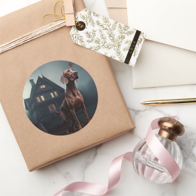 Vizsla Halloween Scary Classic Round Sticker (Gifting)