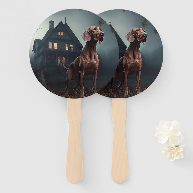 Vizsla Halloween Scary Hand Fan (Front and Back)