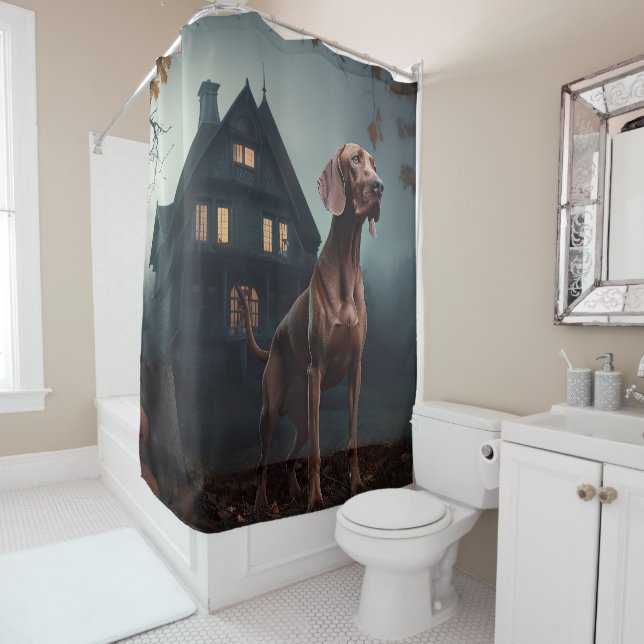 Vizsla Halloween Scary Shower Curtain (In Situ)