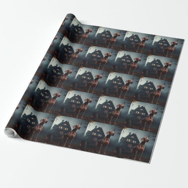Vizsla Halloween Scary Wrapping Paper (Unrolled)