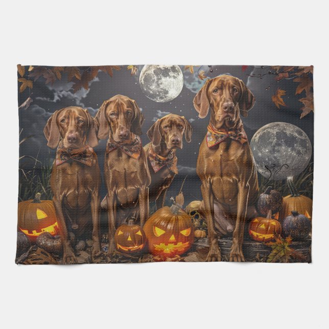Vizsla Halloween Spooky Kitchen Towel (Horizontal)