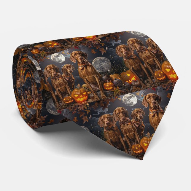 Vizsla Halloween Spooky Neck Tie (Rolled)