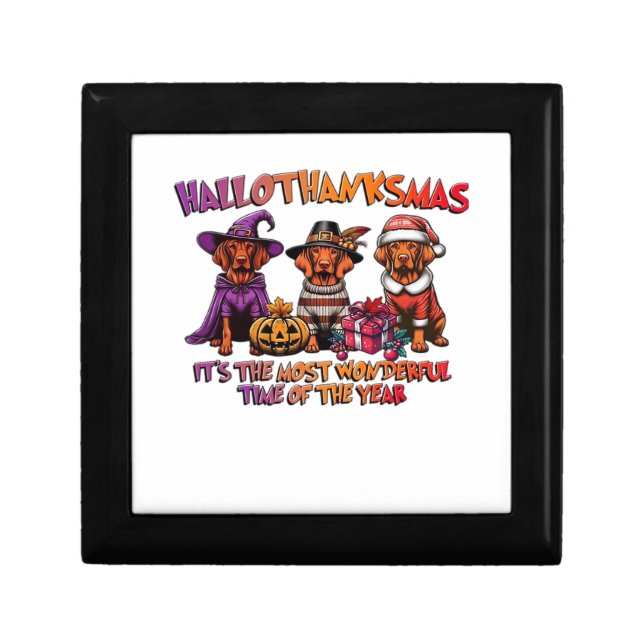 Vizsla Halloween Thanksgiving Christmas Classic T- Gift Box (Front)