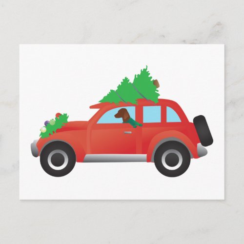 Vizsla Hunting Dog Driving a Christmas Car Holiday Postcard