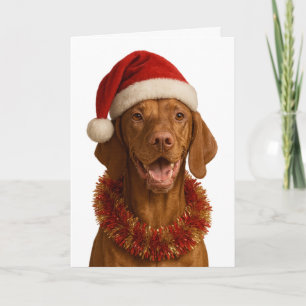 Vizsla in a Santa hat Christmas card