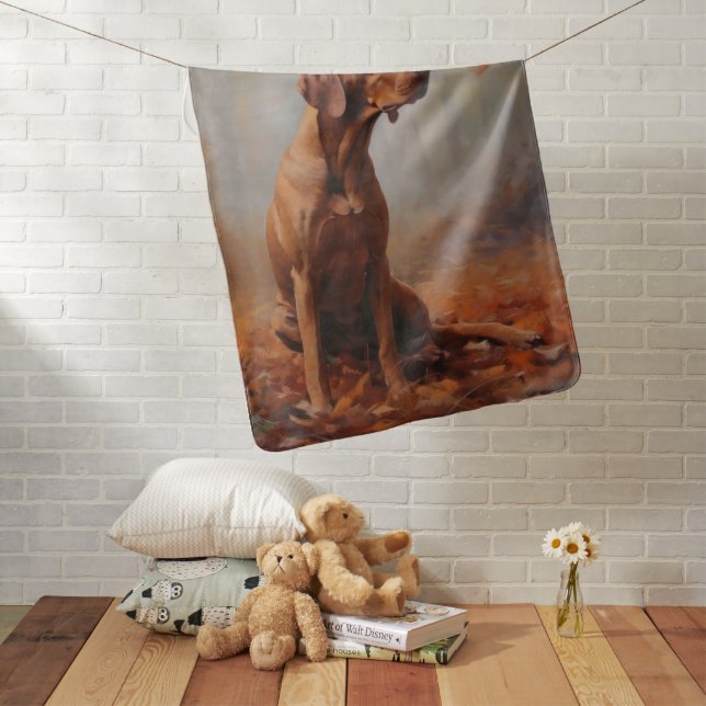 Vizsla in Autumn Leaves Fall Inspire Baby Blanket (In Situ)