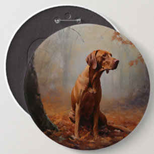 Vizsla in Autumn Leaves Fall Inspire Button