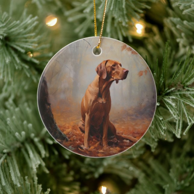 Vizsla in Autumn Leaves Fall Inspire Ceramic Ornament (Tree)