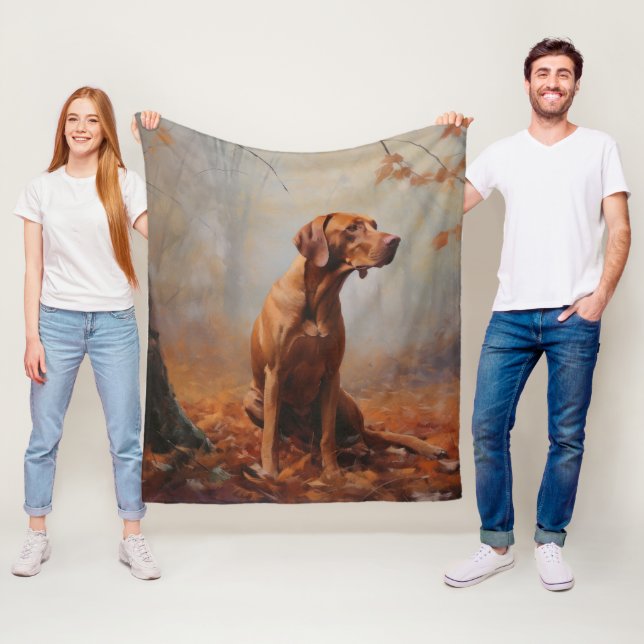 Vizsla in Autumn Leaves Fall Inspire Fleece Blanket (In Situ)