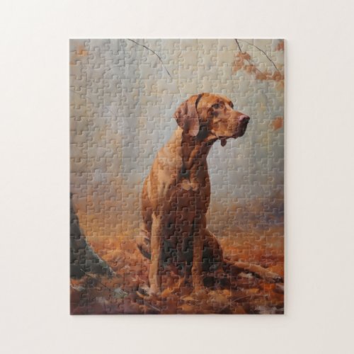 Vizsla in Autumn Leaves Fall Inspire Jigsaw Puzzle