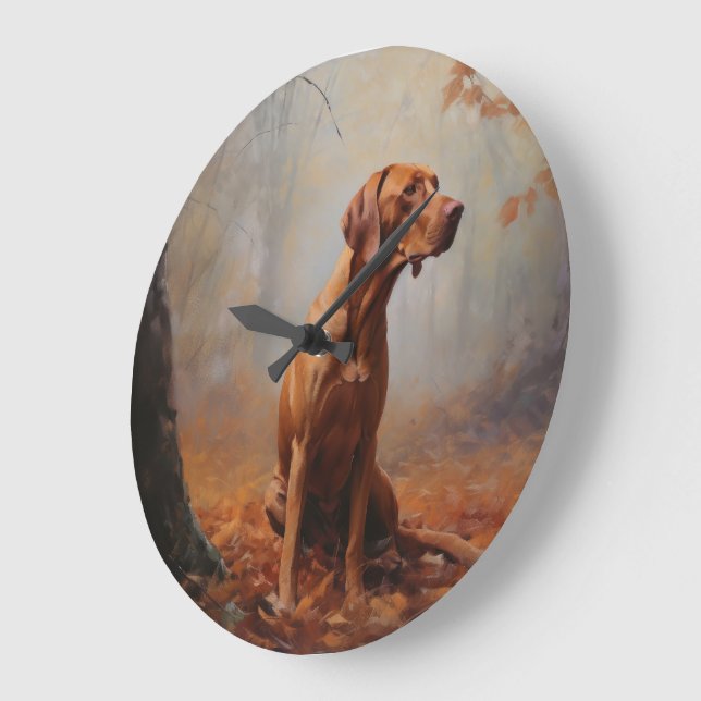 Vizsla in Autumn Leaves Fall Inspire Large Clock (Angle)