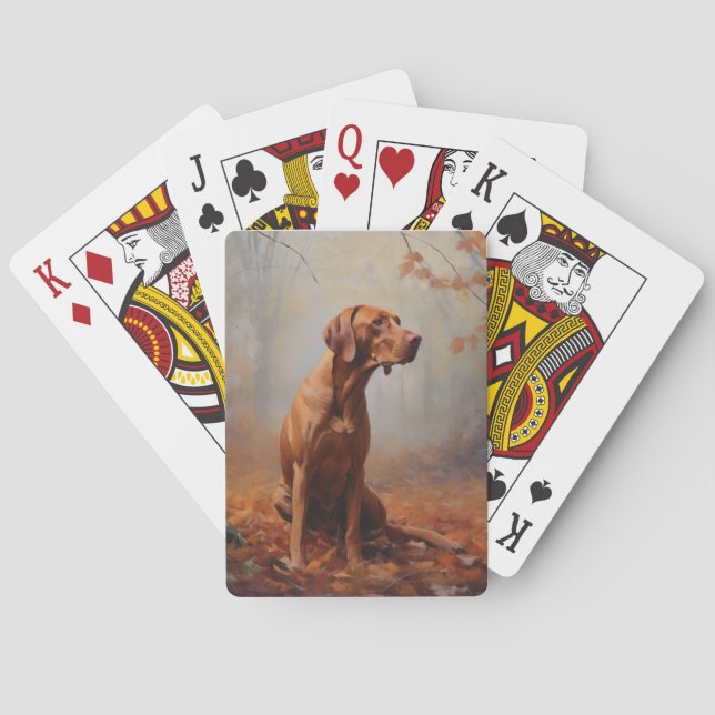 Vizsla in Autumn Leaves Fall Inspire Poker Cards (Back)